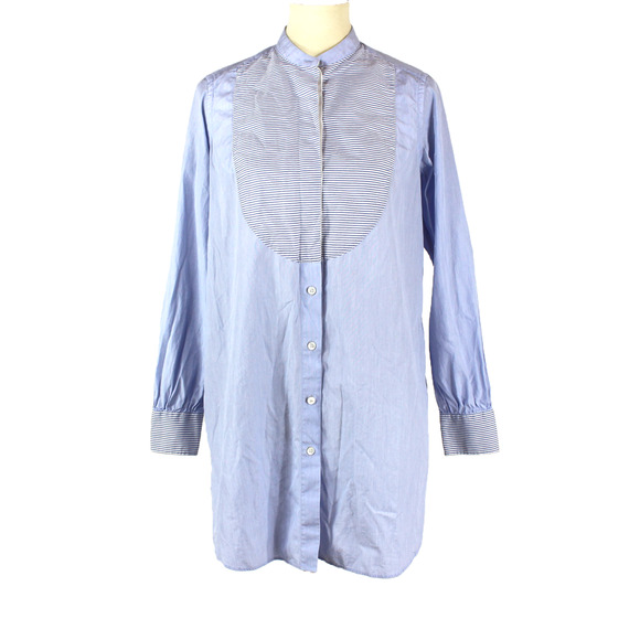 Burberry Poplin Shirt Dress Blue Striped Bib Button Up Mini Cotton Long Sleeve 6 - Picture 1 of 7